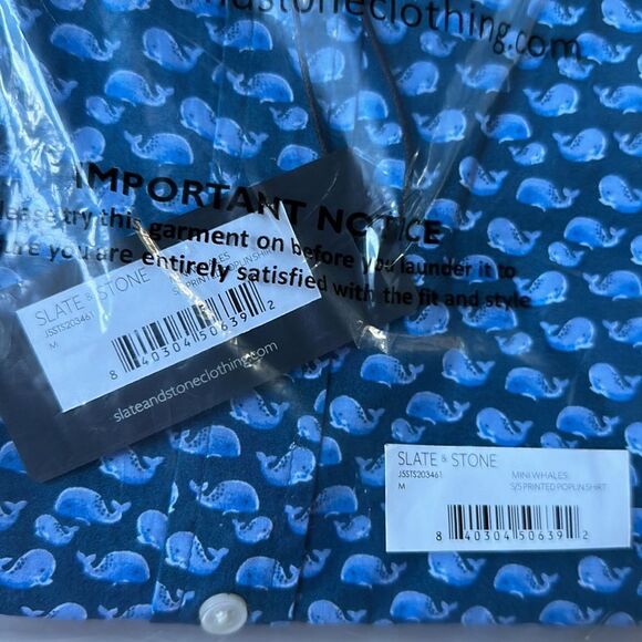 SLATE & STONE WHALE PRINT SHIRT SHORT SLEEVE BLUE M NWT IN‎ PACKAGING - Picture 4 of 4